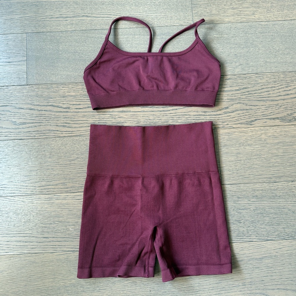 TNA Maroon Sports Bra & Biker Short Set